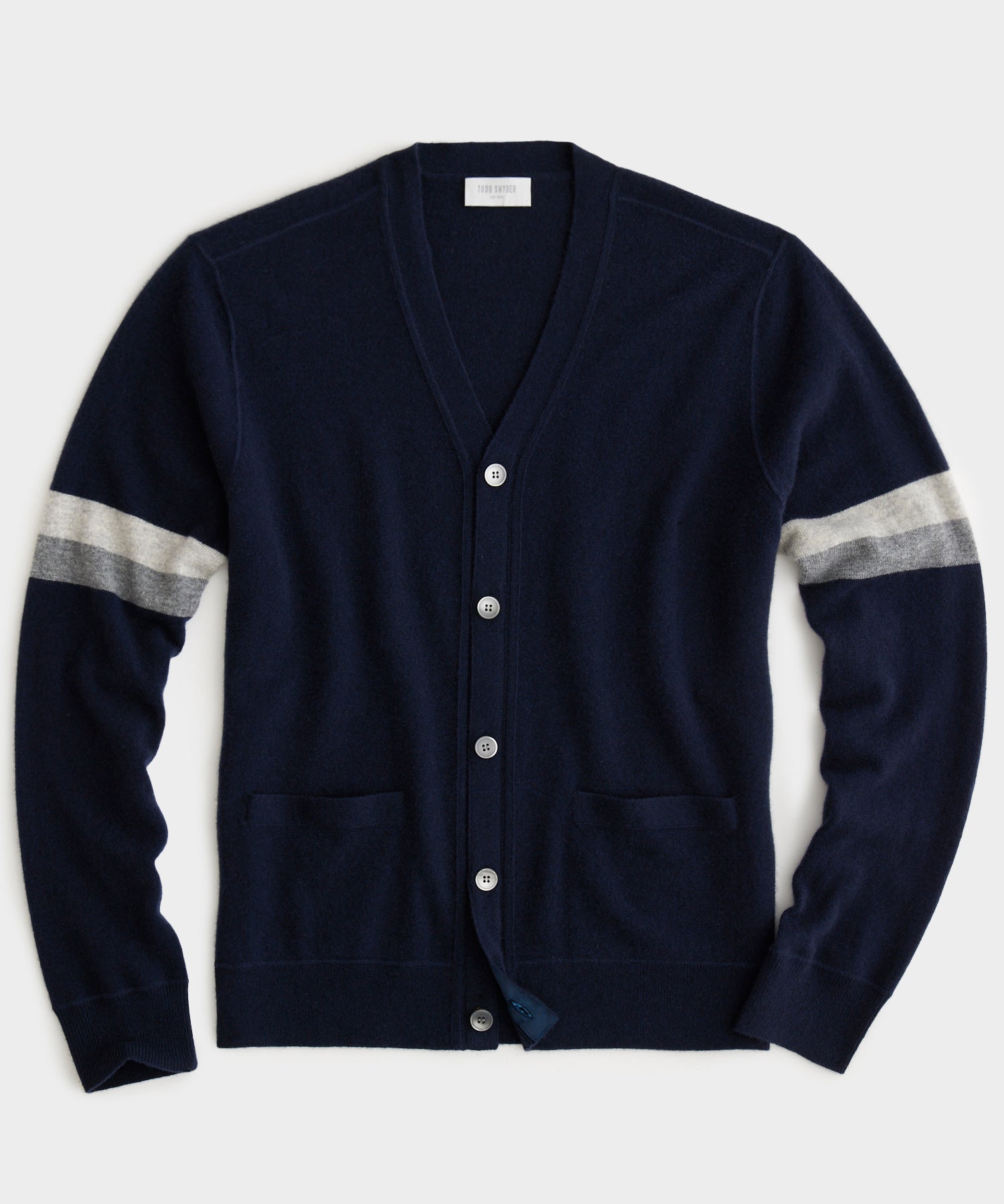 Luxe Cashmere Armstripe Cardigan in Navy