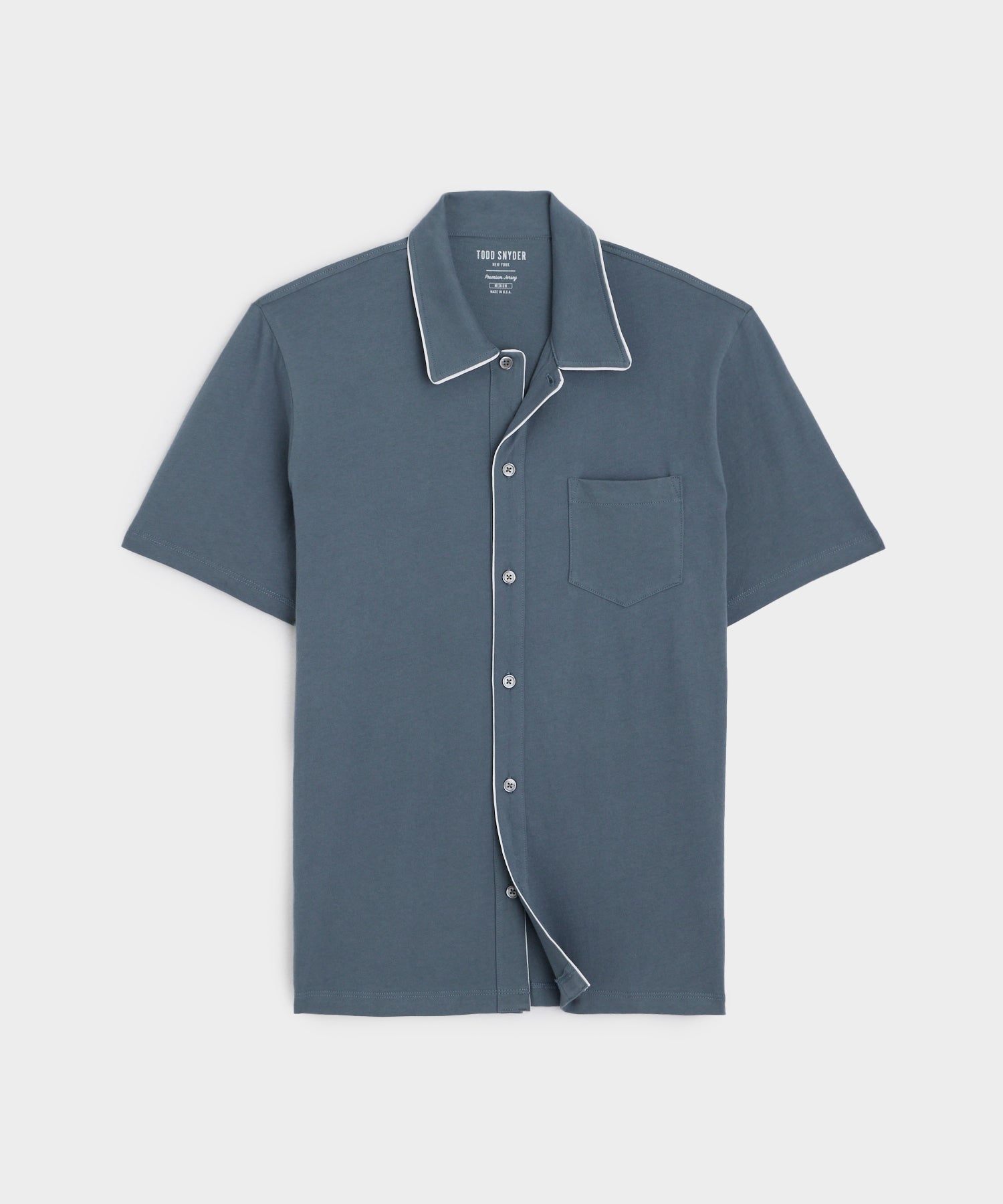 Made in L.A. Montauk Tipped Full Placket Polo in Blue Metal