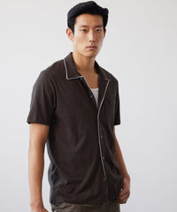 Made in L.A. Montauk Tipped Full Placket Polo in Espresso Bean
