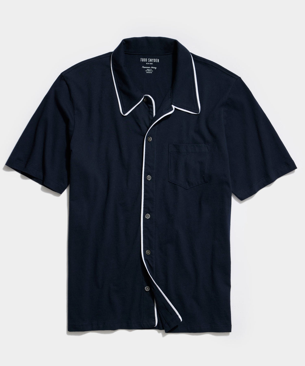 Made in L.A. Montauk Tipped Full Placket Polo in Navy