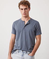 Made in L.A. Short Sleeve Jersey Henley in Blue Metal