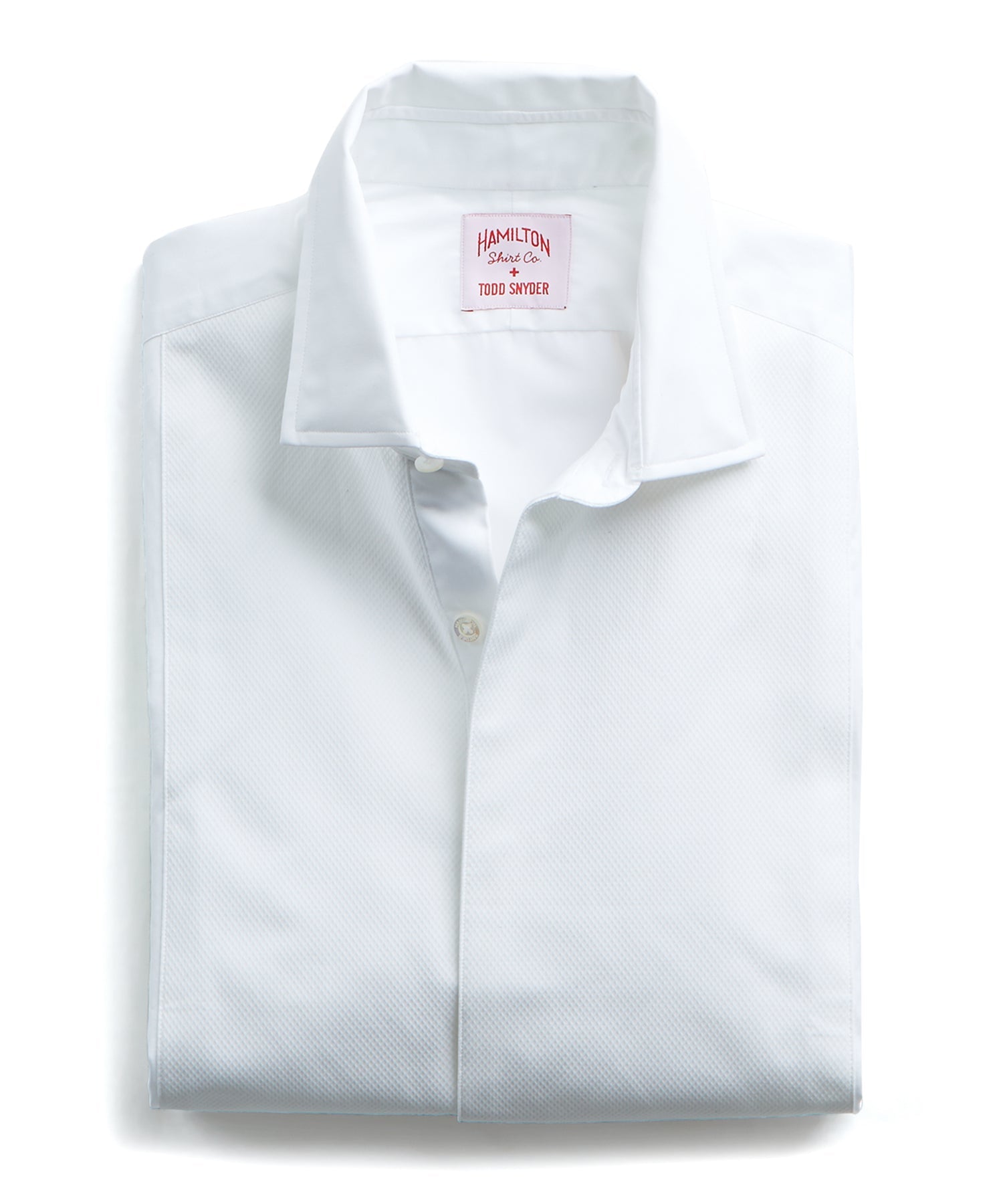 Made in the USA Hamilton + Todd Snyder White Pique Fly Front Tuxedo Shirt