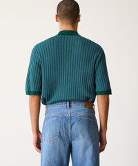 Mixed Stripe Bungalow Polo in Evergreen
