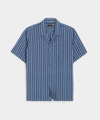 Multi Stripe Linen Short Sleeve Camp Collar Shirt