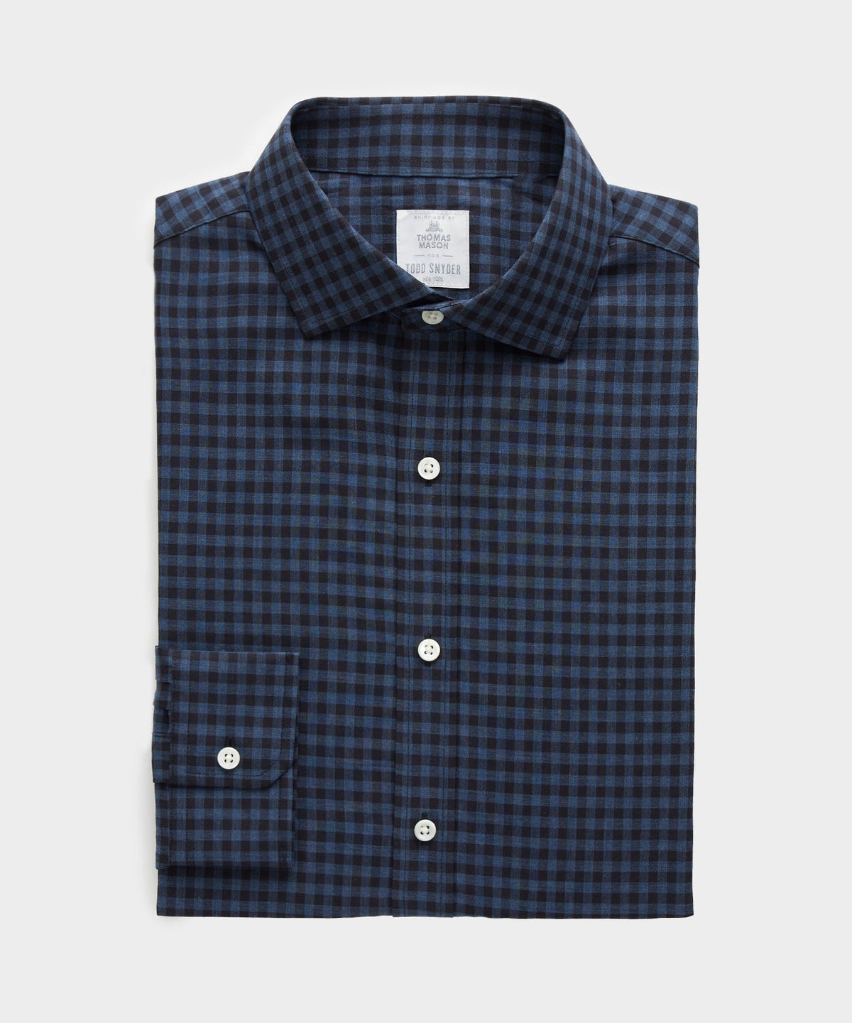 Slim Fit Flannel Spread Collar Dress Shirt in Navy Gingham