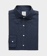 Slim Fit Flannel Spread Collar Dress Shirt in Navy Gingham
