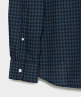 Slim Fit Flannel Spread Collar Dress Shirt in Navy Gingham