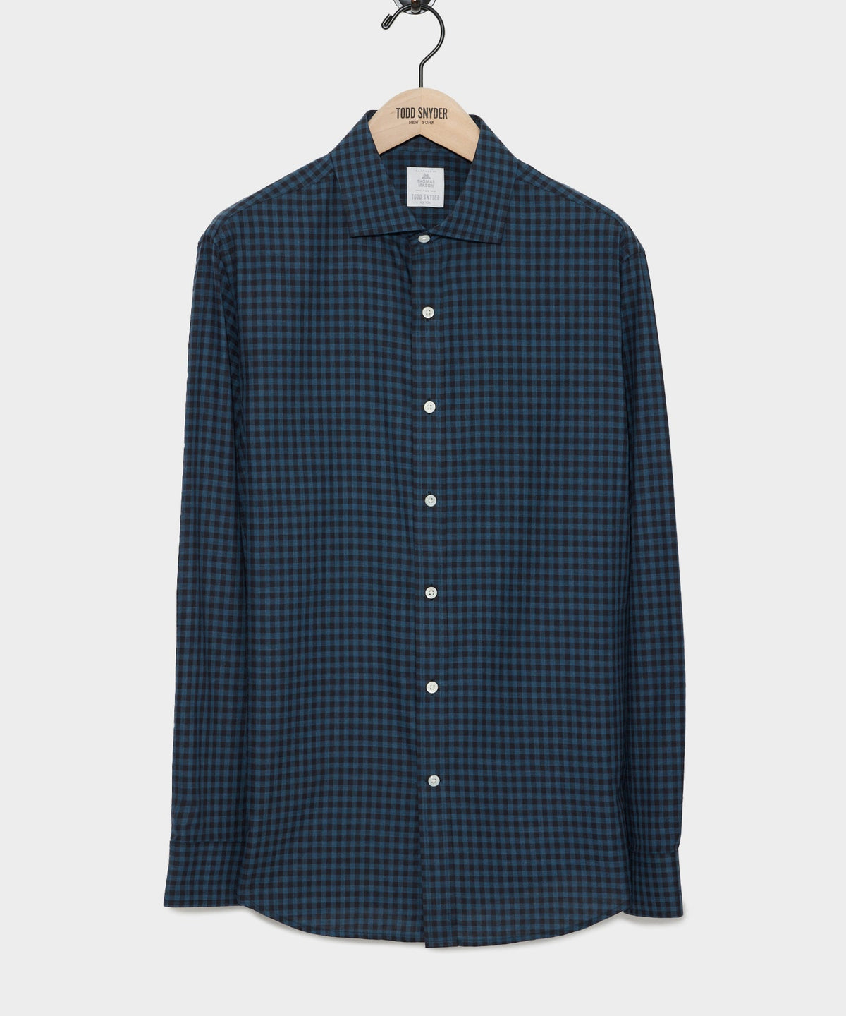 Slim Fit Flannel Spread Collar Dress Shirt in Navy Gingham