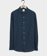 Slim Fit Flannel Spread Collar Dress Shirt in Navy Gingham