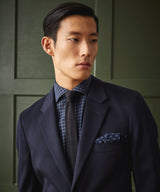 Slim Fit Flannel Spread Collar Dress Shirt in Navy Gingham