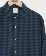 Slim Fit Flannel Spread Collar Dress Shirt in Navy Gingham