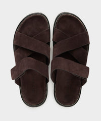 Nomad Suede Adjustable Crossover Sandal in Dark Brown
