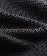 Linen Mesh Full-Placket Polo in Black