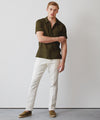 Open-Knit Linen Polo in Olive