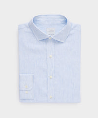 Pinstripe Linen Spread Collar Dress Shirt in Light Blue