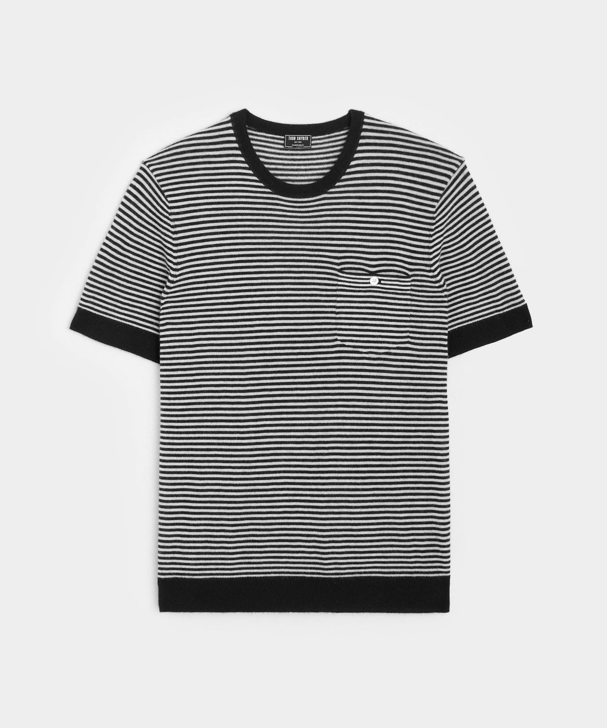 Premium Cashmere Pocket Tee in Black Stripe