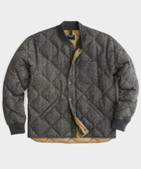 Quilted Down Snap Bomber in Dark Charcoal Donegal
