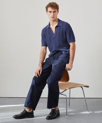 Relaxed Cotton Hemp Polo in Navy
