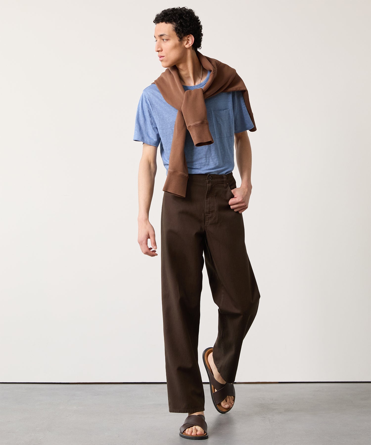 Relaxed Fit 5-Pocket Cotton Linen Pant in Espresso Bean