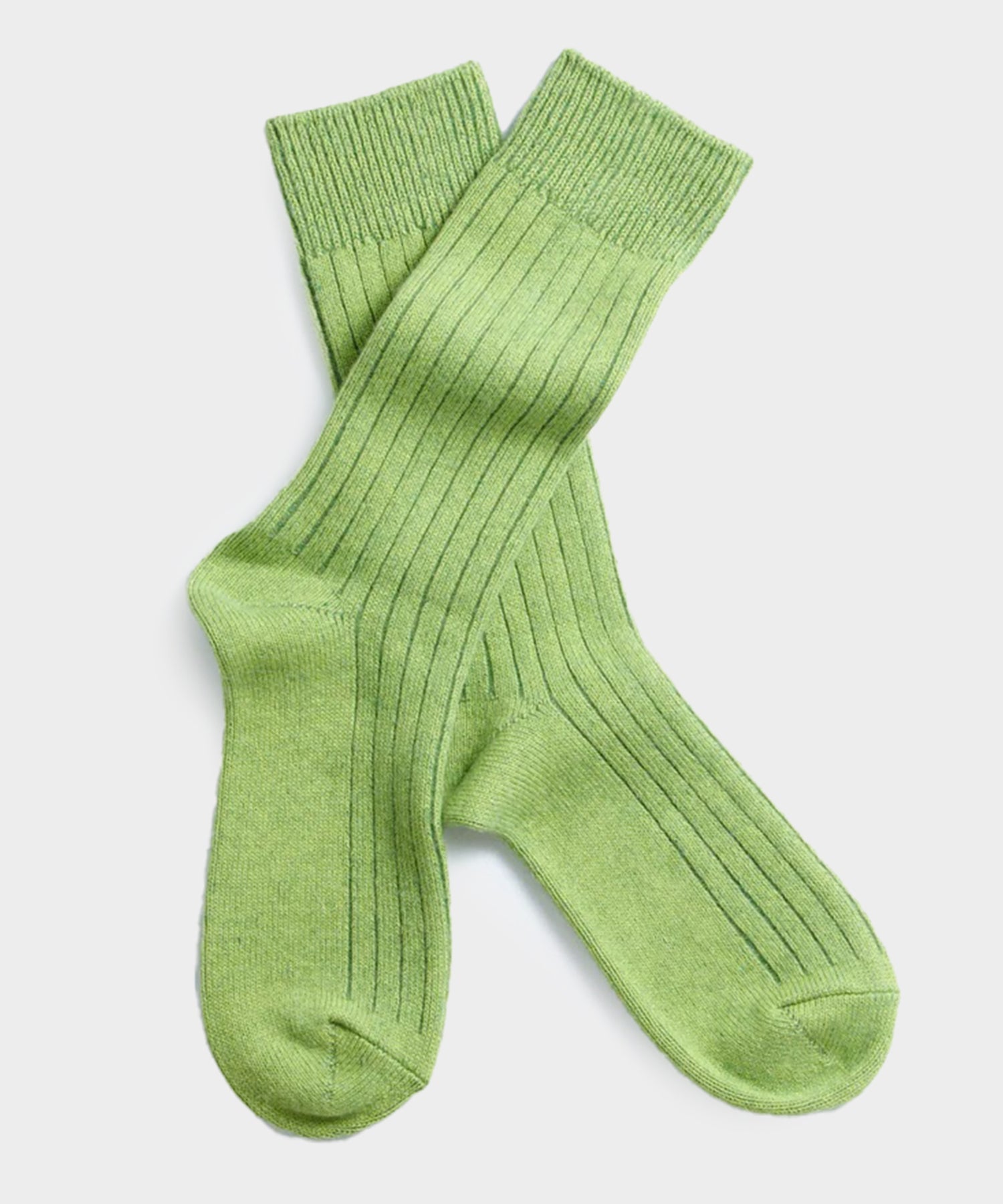 Rototo Cotton Wool Ribbed Crew in Green Lime
