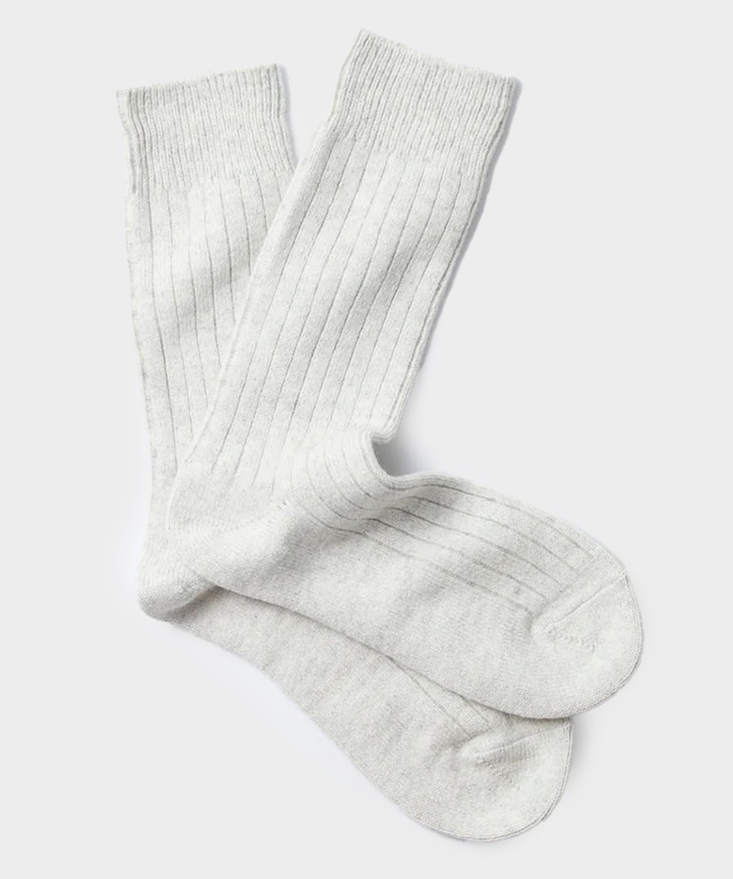 Rototo Cotton Wool Ribbed Crew Sock in Grey
