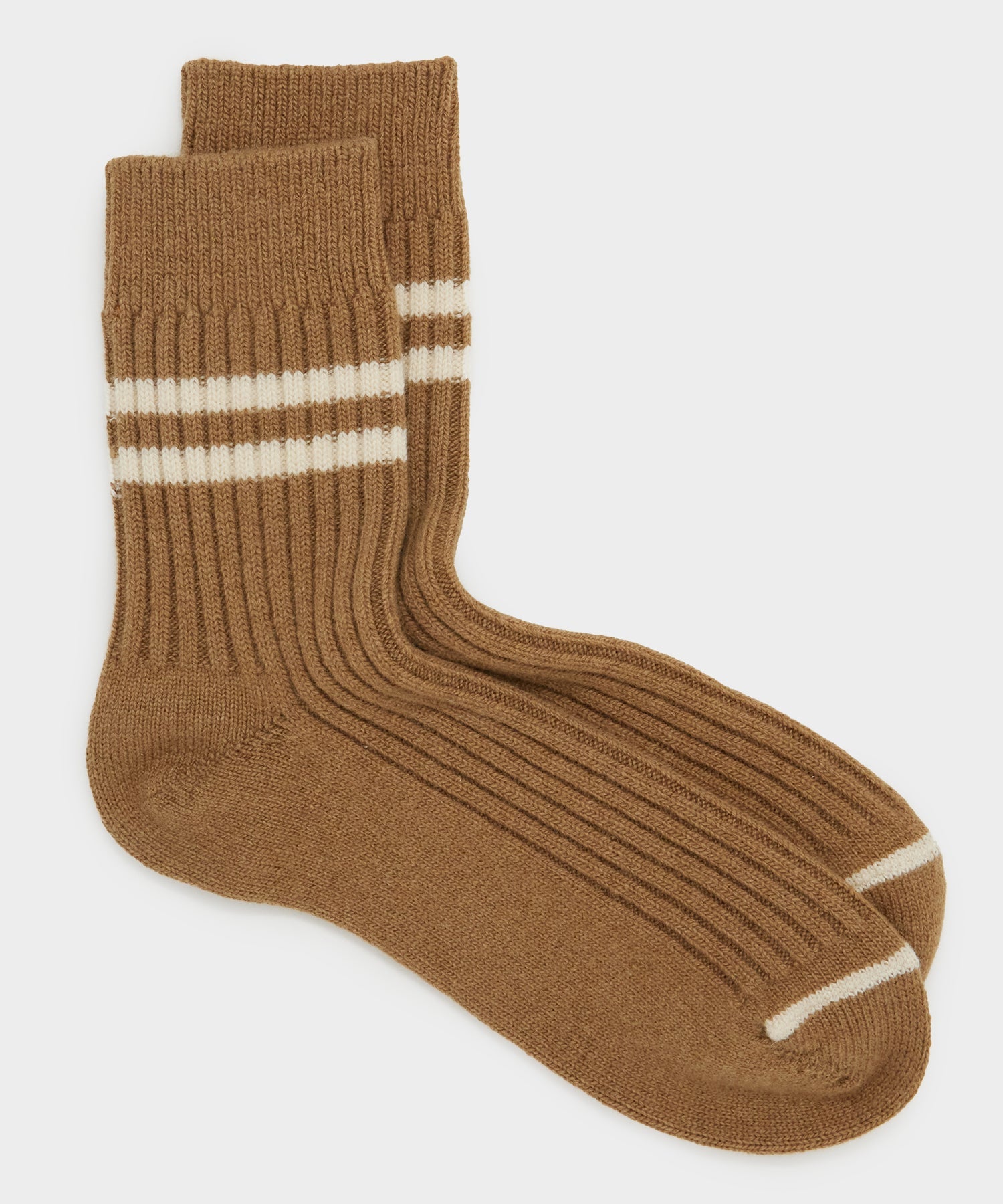 Rototo Merino Lambswool Stripe Sock in Camel / Ivory