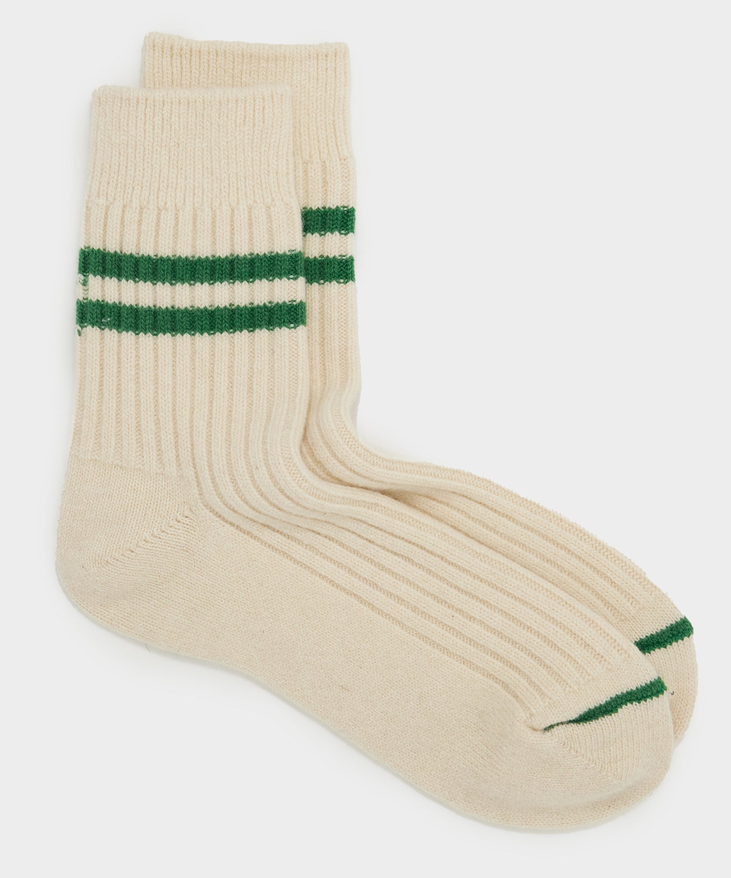 Rototo Merino Lambswool Stripe Sock in Ivory / Green