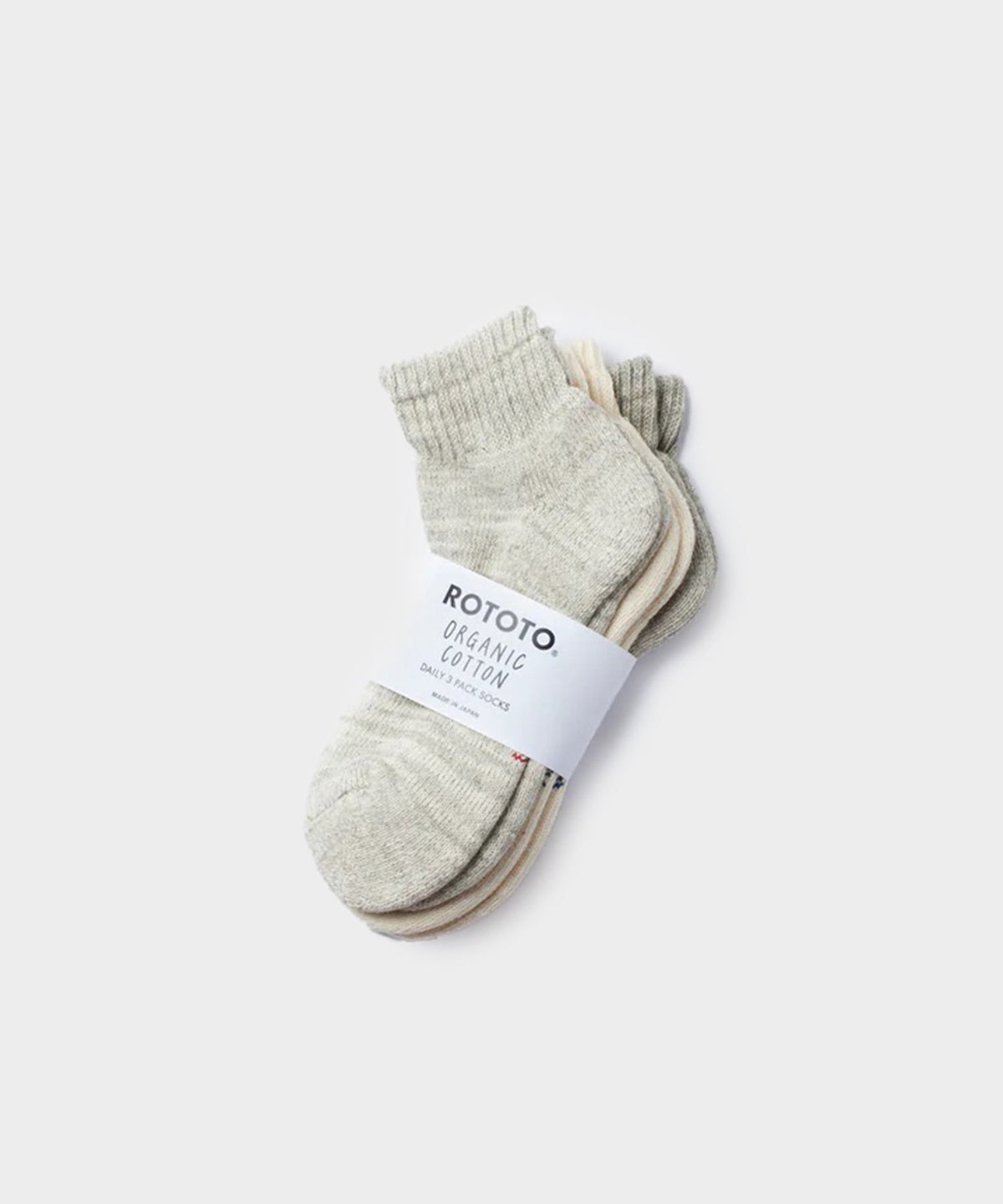RoToTo Organic Daily 3 Pack Ankle Socks in Grey & Ecru