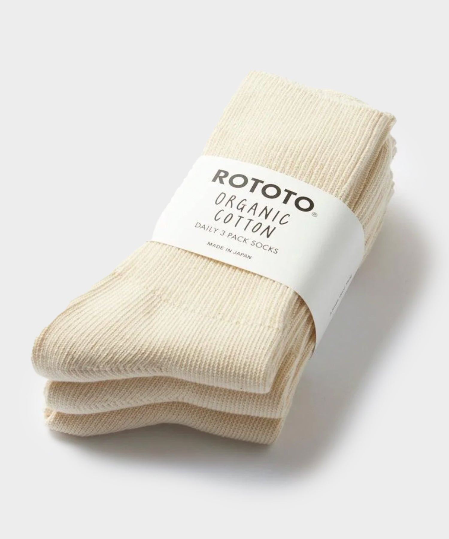 RoToTo Organic Daily 3 Pack Crew Socks in Ecru