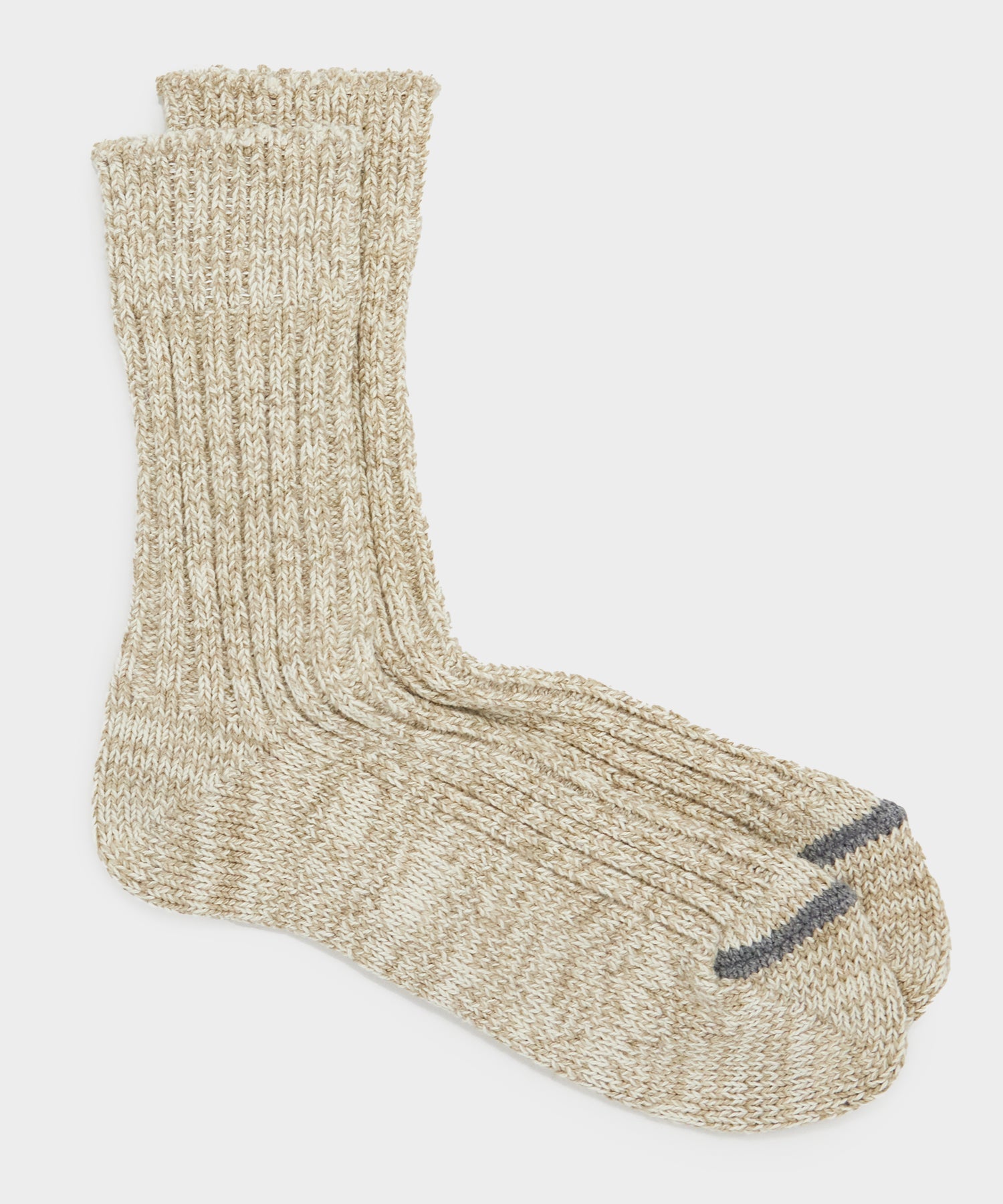 Rototo Recycled Cotton Ribbed Crew Sock in Beige / Ivory