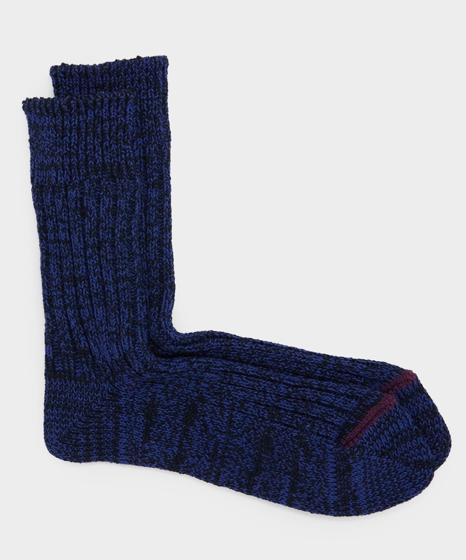 Rototo Recycled Cotton Ribbed Crew Sock in Blue / Black