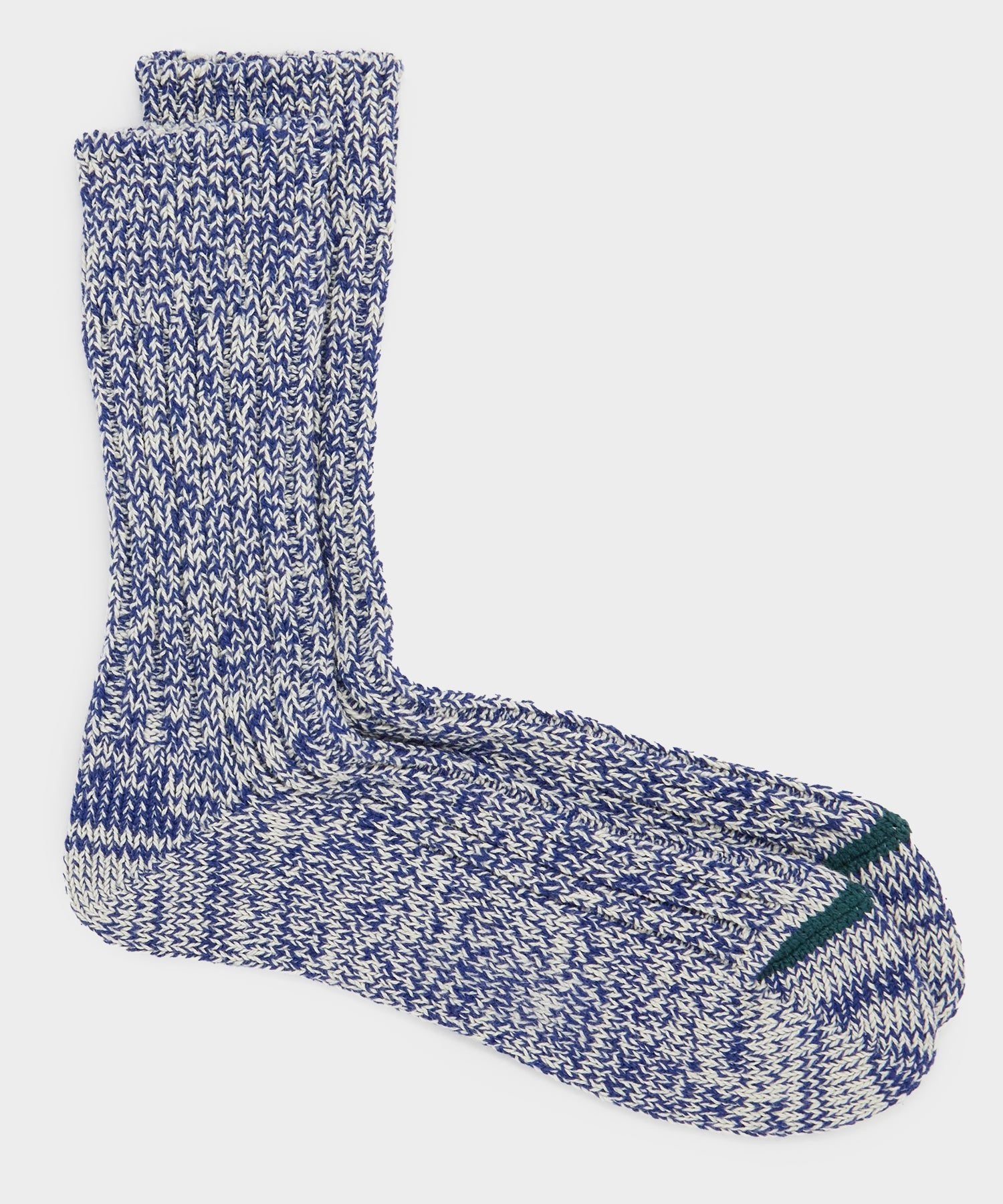 Rototo Recycled Cotton Ribbed Crew Sock in Blue / Ivory