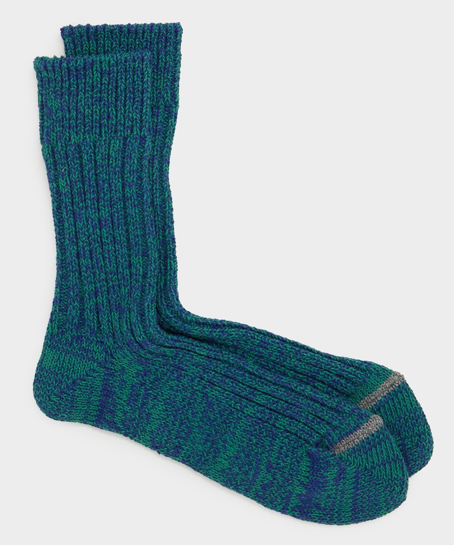 Rototo Recycled Cotton Ribbed Crew Sock in Green / Blue