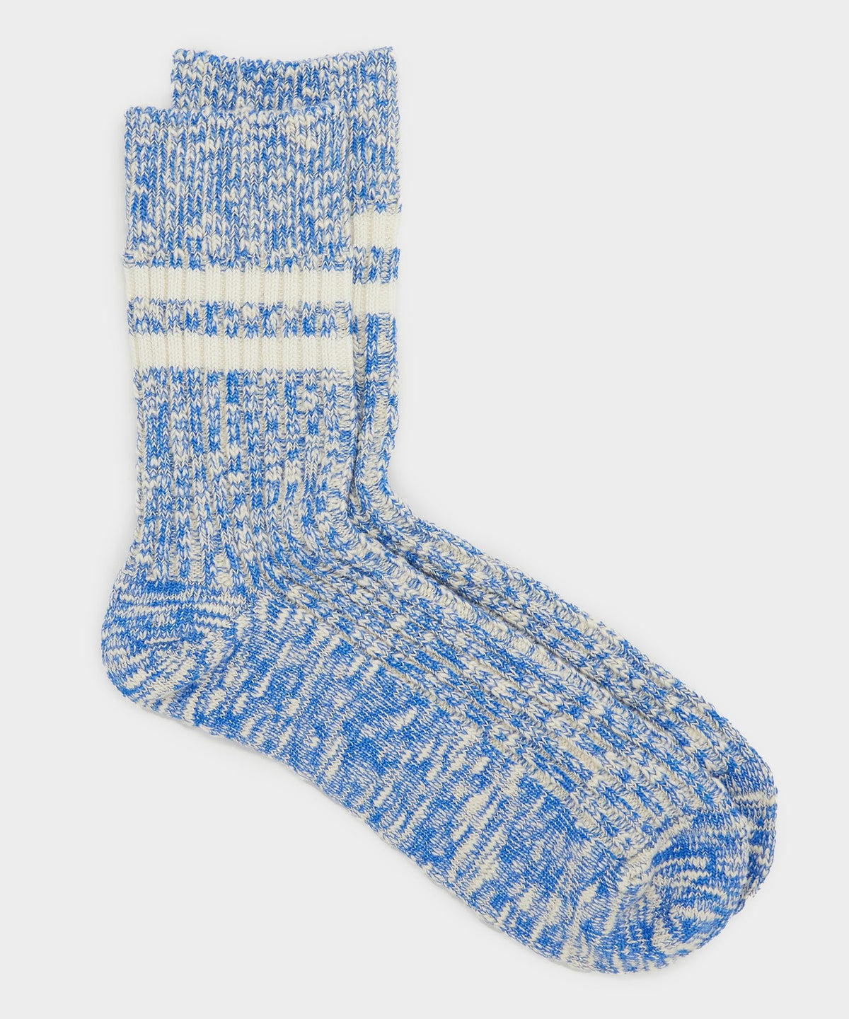 RoToTo Two Stripe Cotton Slub Sock in Blue