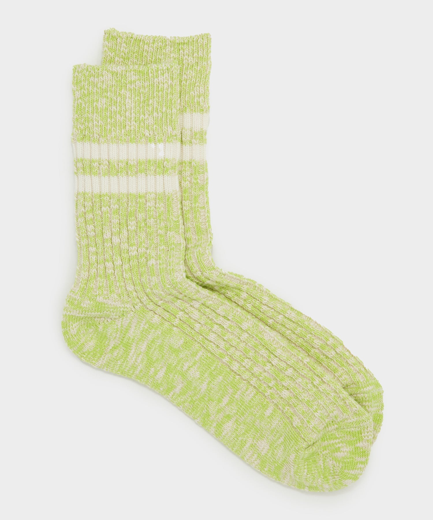 Rototo Two Stripe Cotton Slub Sock in Lime