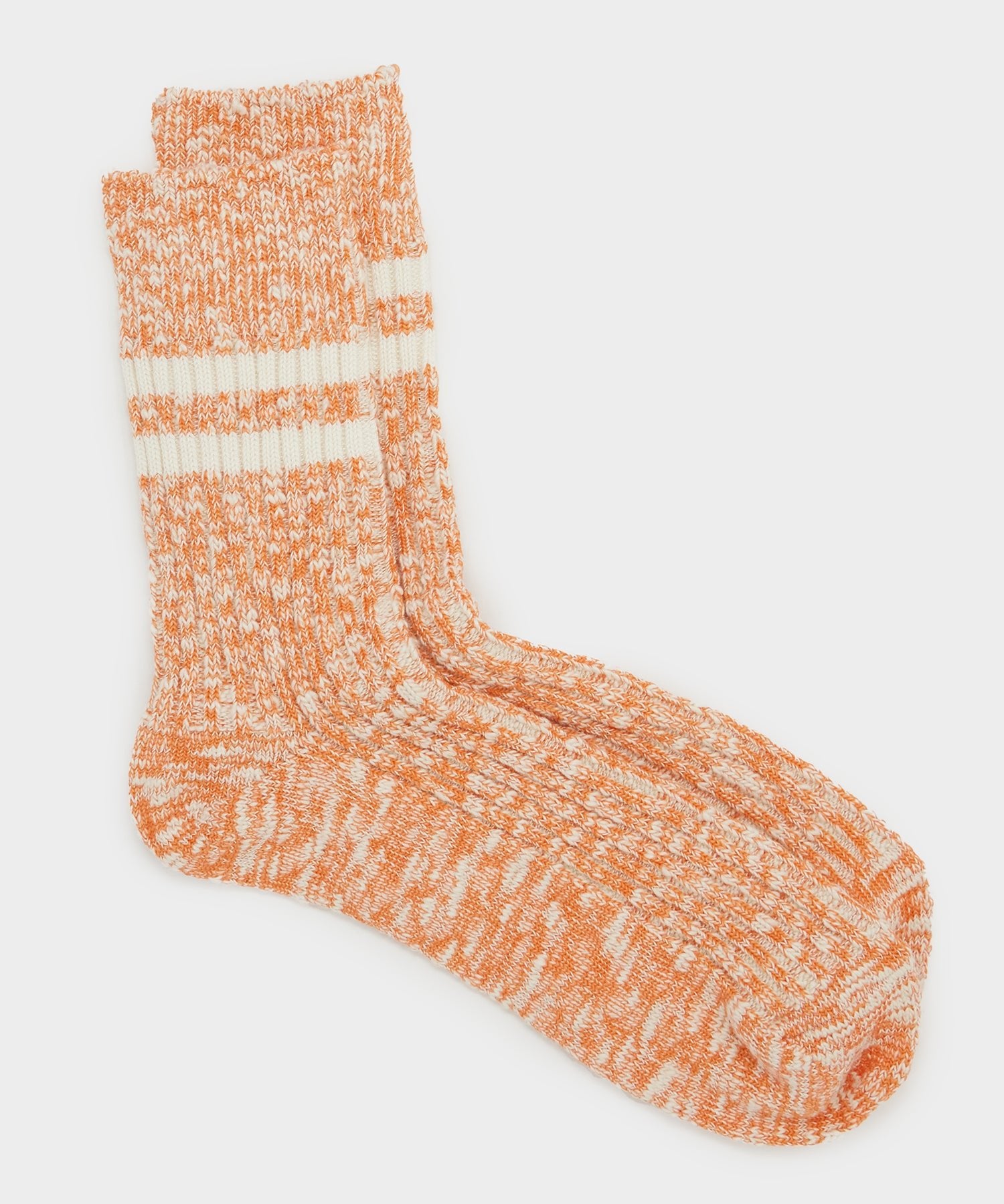 Rototo Two Stripe Cotton Slub Sock in Orange