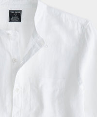 Sea Soft Linen Band Collar Long Sleeve Shirt in White
