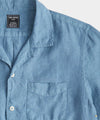 Sea Soft Linen Camp Collar Shirt in Oil Blue