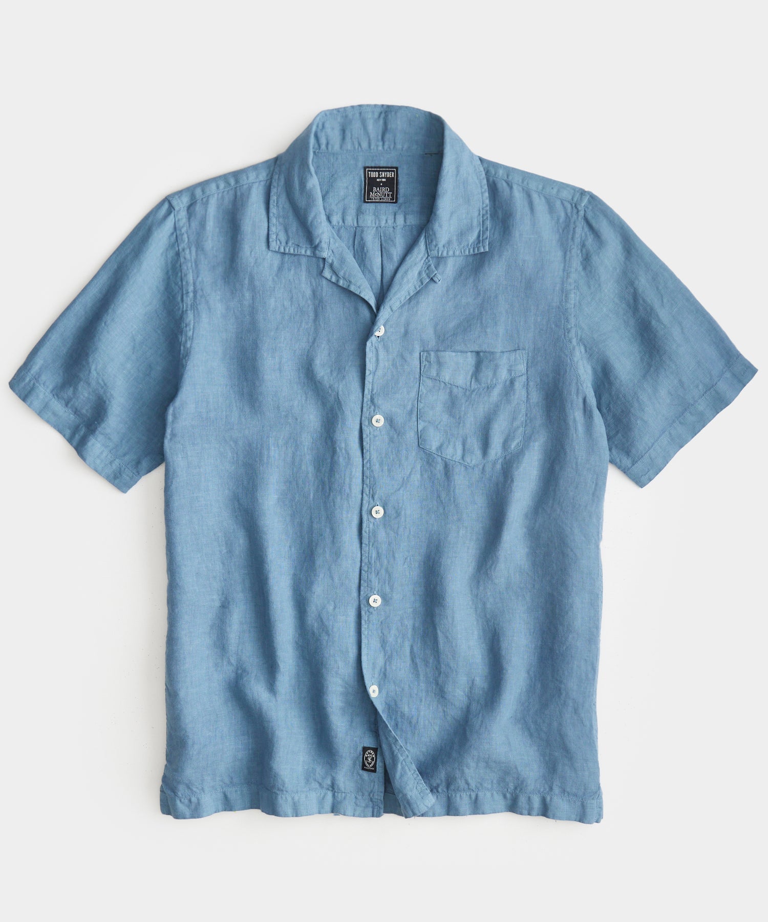 Sea Soft Irish Linen Camp Collar Shirt in Oil Blue