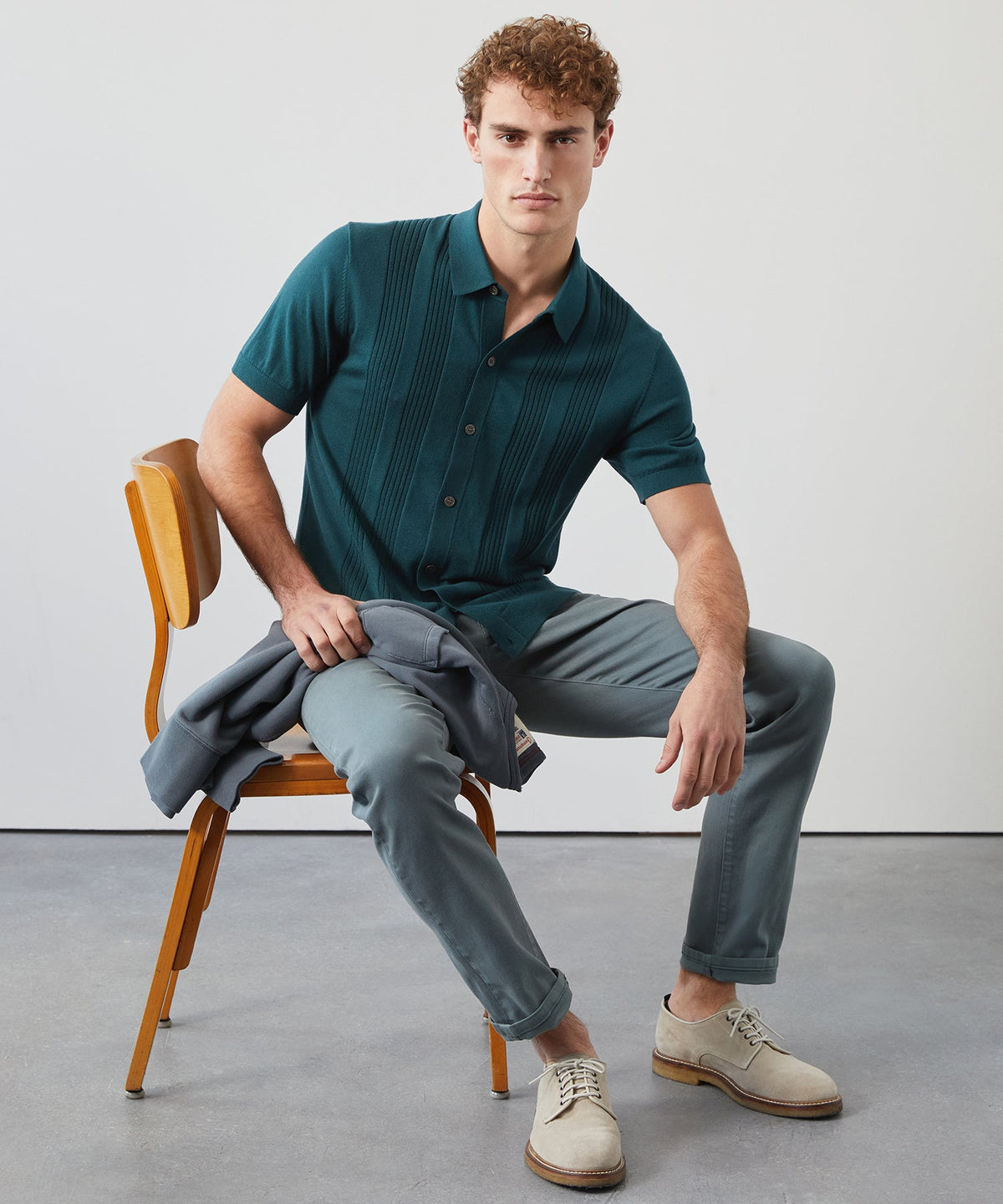 Silk-Cotton Ribbed Full-Placket Sweater Polo