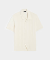 Silk Cotton Ribbed Full Placket Polo in Bisque