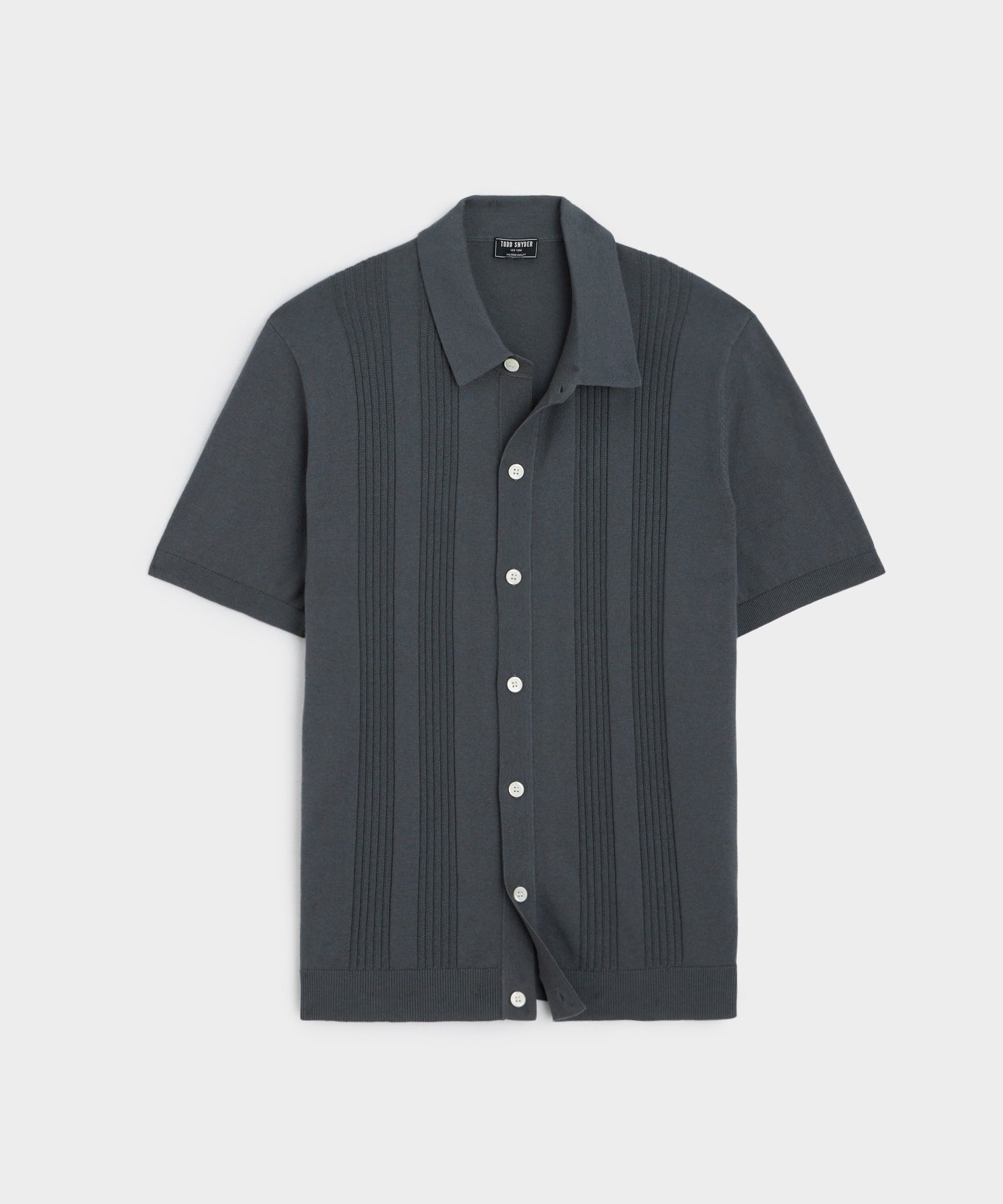 Silk Cotton Ribbed Full Placket Polo in Smoke