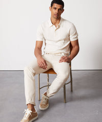 Silk Cotton Ribbed Polo in Bisque
