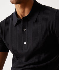 Silk Cotton Ribbed Polo in Black