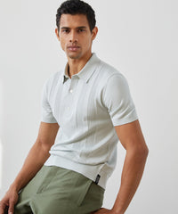 Silk Cotton Ribbed Polo in Pale Mint
