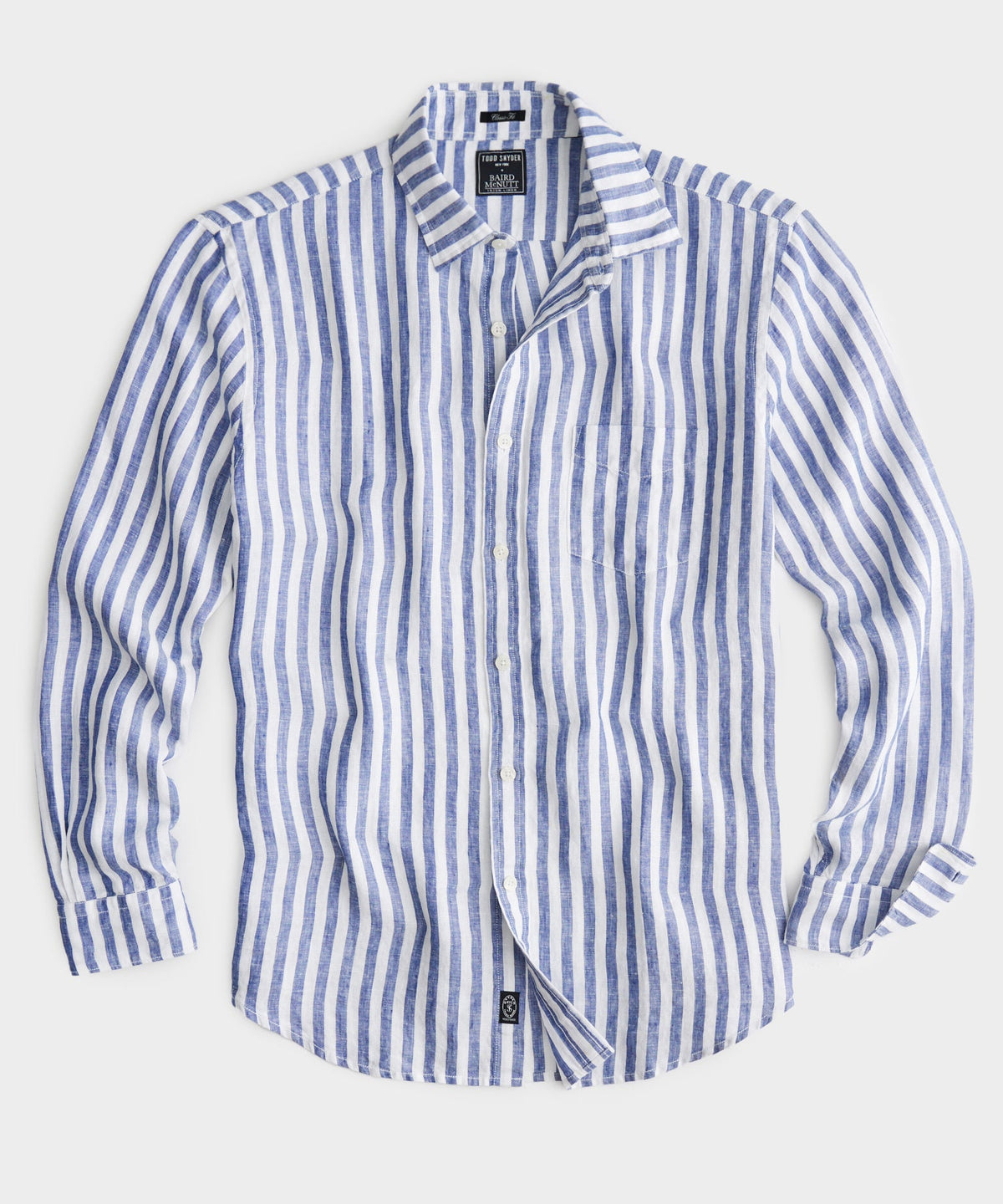 Slim Fit Sea Soft Irish Linen Shirt in Blue Stripe