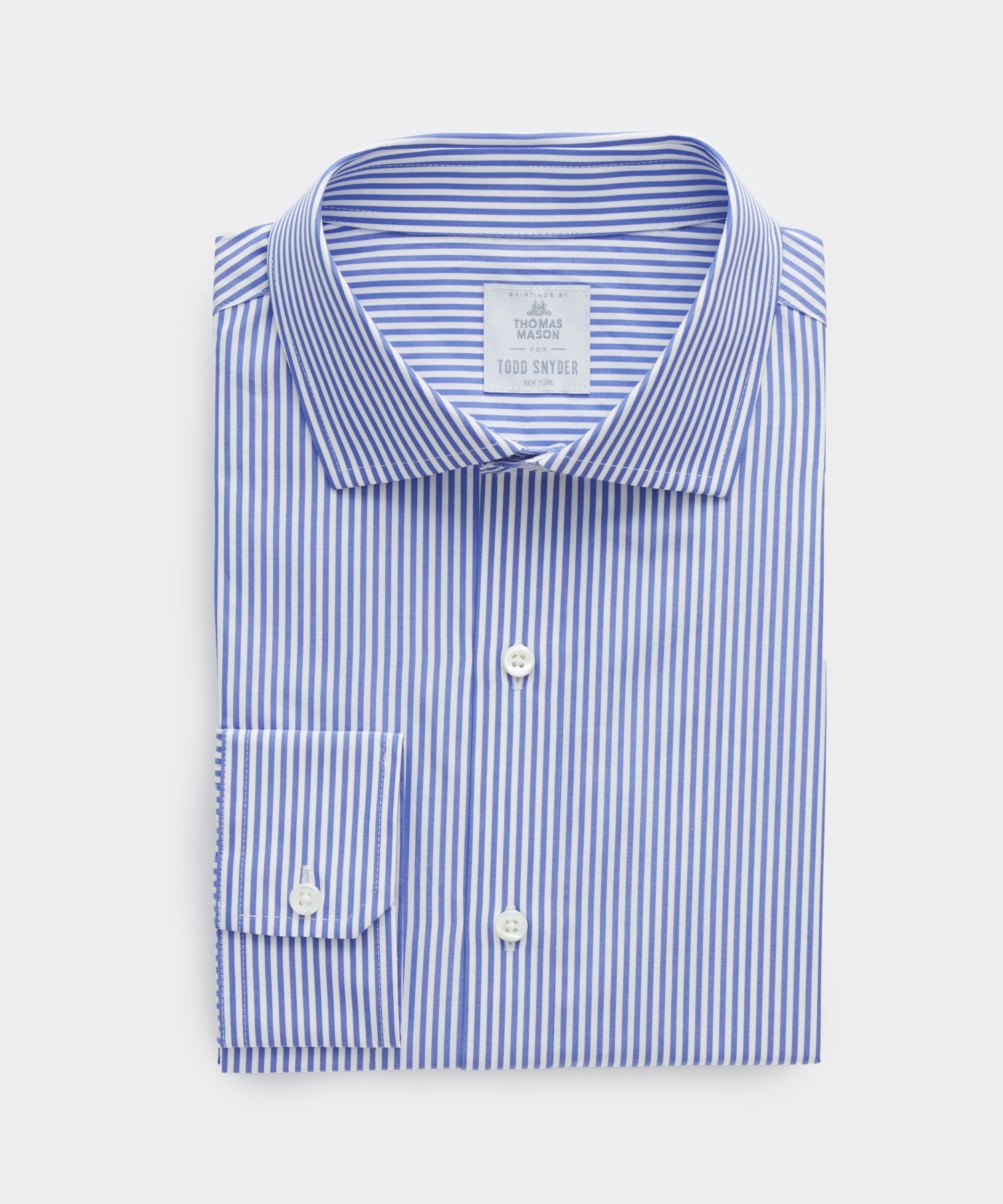 Spread Collar Poplin Dress Shirt in Blue Banker Stripe