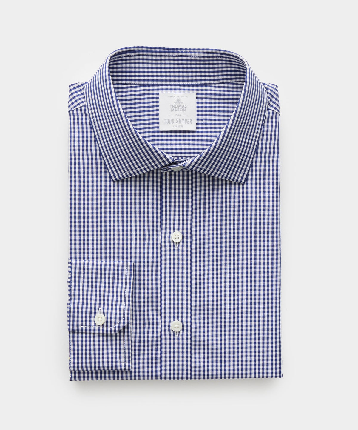 Spread Collar Poplin Dress Shirt in Navy Mini Gingham