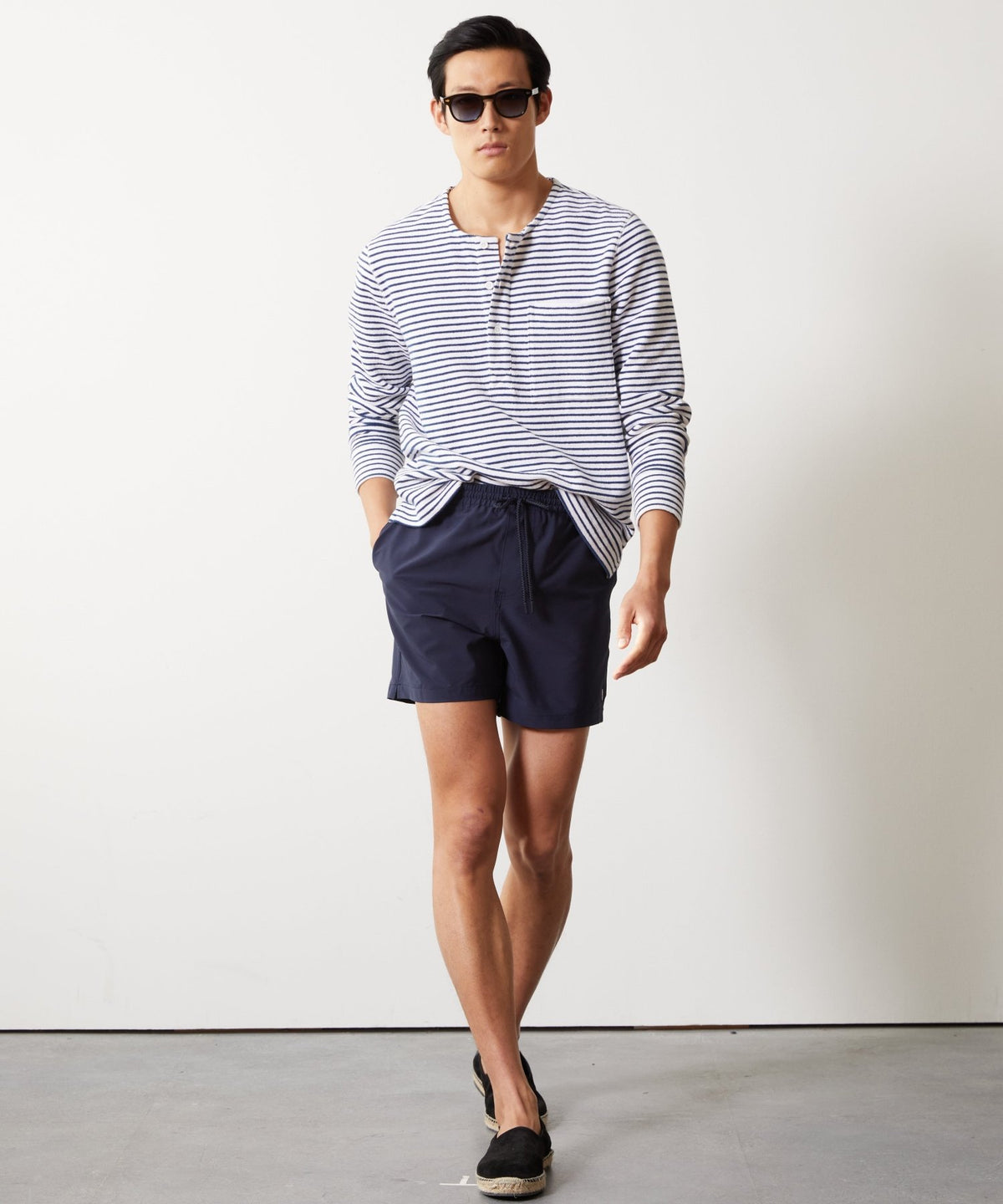 Stripe Knit Henley in White