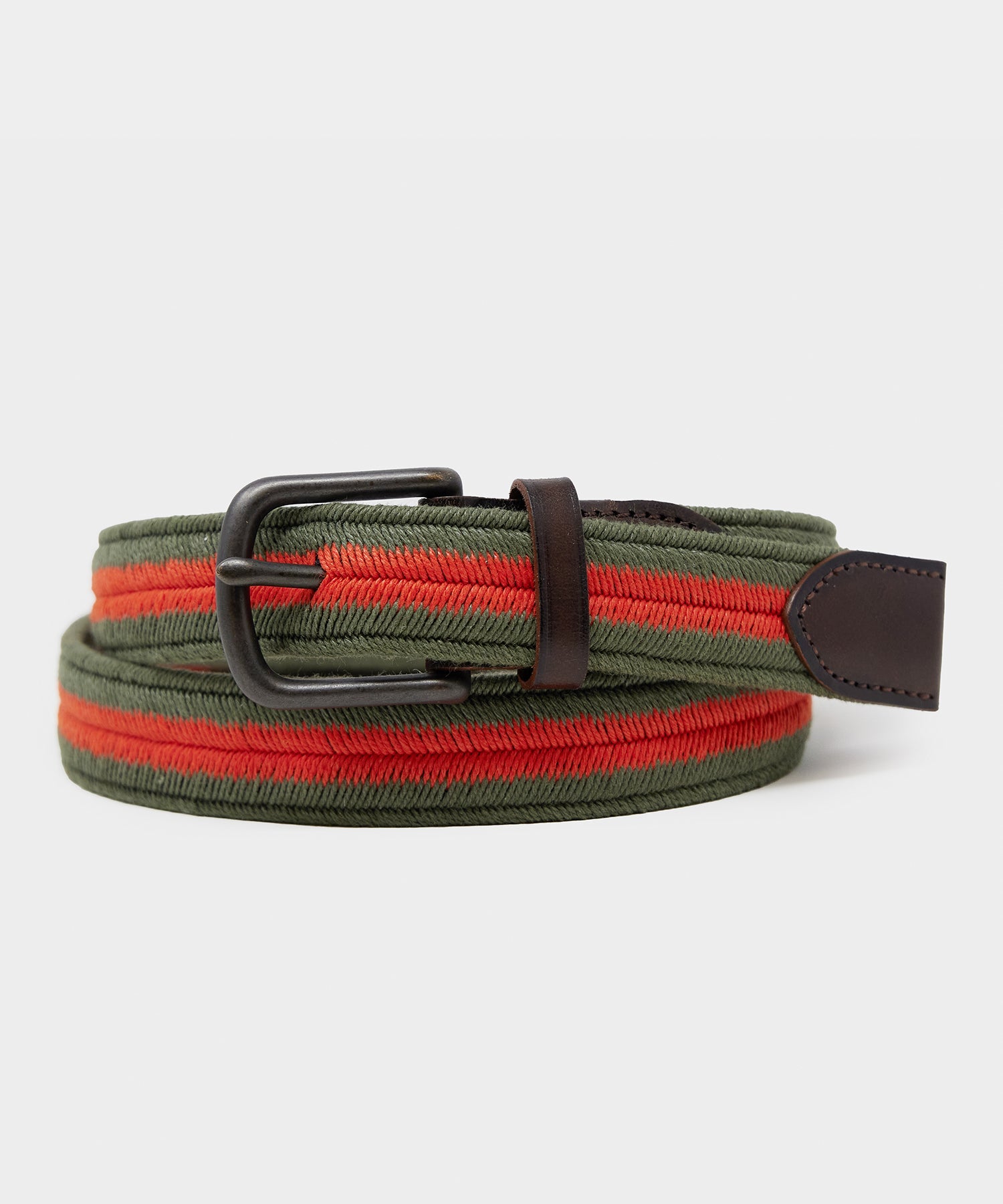 Striped Stretch Cotton Braided Belt in Green Red Stripe